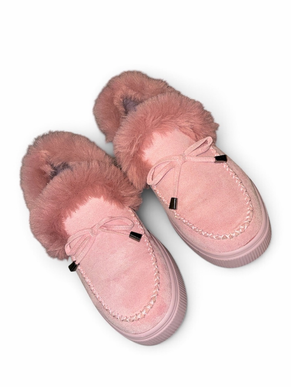 Pink Faux-Fur Lined Moccasin Slippers